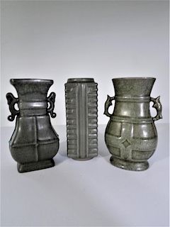 (3) Chinese Green Crackleware Vases