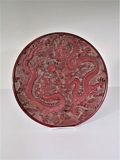 Chinese Five-Claw Dragon Cinnabar Platter