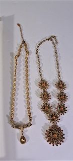 (2) Gilt Inset Colored Jewel Necklaces