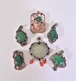 (6) Inset Colored Jewel Pendants