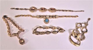 (5) Gilt Bracelets with Inset Colored Jewels