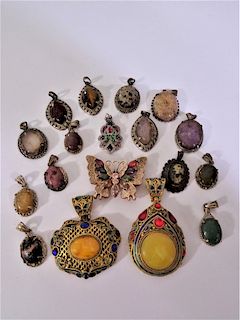 Collection of (17) Inset Colored Stone Pendants