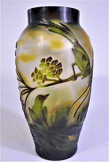 Japanese Cameo Glass Bird Vase