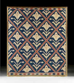 A SCANDINAVIAN LILY PATTERNED FLAT WEAVE WOOL COVERLET, POSSIBLY SOGN NORWAY, EARLY 20TH CENTURY,