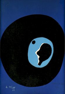 circle of JEAN ARP (French/Swiss 1886/87-1966) A MINIMALIST SERIGRAPH PRINT, "Composition in Blue and Black," CIRCA 1965,