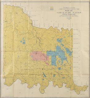 AN ANTIQUE MAP, "Department of the Interior Commission to the Five Civilized Tribes, Map of the Chickasaw Nation Indian Territory Compiled from Offici
