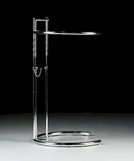 AN EILEEN GRAY ADJUSTABLE GLASS AND CHROME CIRCULAR SIDE TABLE, MODEL NUMBER 1027, 1960s,