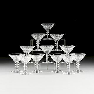 A SET OF TWELVE HAWKES CUT GLASS CHAMPAGNE COUPE STEMWARE, VERNAY PATTERN, SIGNED, 20TH CENTURY,