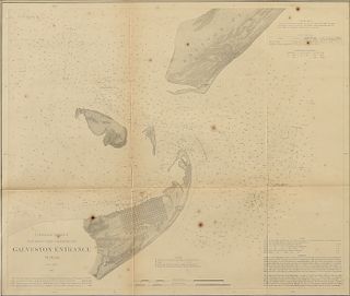 AN ANTIQUE AMERICAN CIVIL WAR/RECONSTRUCTION ERA U.S. COAST SURVEY MAP, "Galveston Entrance, Texas," 1867,