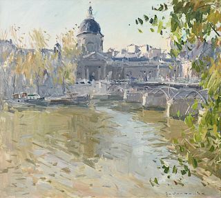 CONTINENTAL SCHOOL (20th Century) A PAINTING, "Neoclassical Architecture with Boulevard Bridge,"
