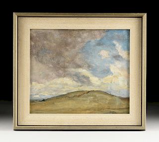 JACOBUS CORNELIS WIJNANDUS COSSAAR (Dutch 1874-1966) A PAINTING, "Stormy Clouds Approaching Hills in Landscape,"