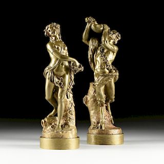 after MICHEL CLAUDE CLODION (French 1738-1814) A PAIR OF SCULPTURES, "Faune Buvant" AND "Vendangeuse," BELLE EPOQUE (1871-1914),