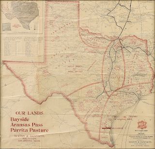 AN ANTIQUE MAP, "MK & T Railway Sectional Map of Texas," 1909,
