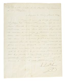 A HANDWRITTEN AUTOGRAPH LETTER, ANTONIO LÓPEZ DE SANTA ANNA (Mexican 1794-1876) SIGNED AND DATED JUNE 26, 1841,