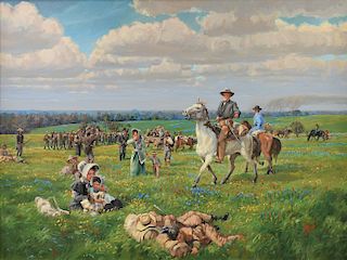 LEE JAMISON (b. 1957) A PAINTING, "Sam Houston Counting the Troops,"