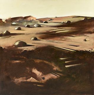 JOHN ALEXANDER (American/Texas b. 1945) A PAINTING, "Hilly Landscape,"