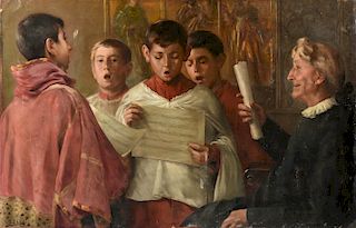 JOSE RICO Y CEJUDO (Spanish 1864-1939) A PAINTING, "Coro de Ninos (Choir boys)," CIRCA 1890,