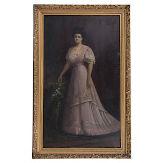 JUAN DE MATA PACHECO (MEXICO, 1874 - 1956). PORTRAIT OF DOÑA DOLORES DOSAL GARCÉS. Oil on canvas. Signed and dated. 