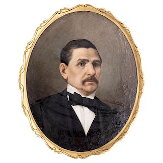 JOAQUÍN FLORES (MEXICO, 19TH CENTURY). PORTRAIT OF A GENTLEMAN. Oil on canvas adhered to wood. Signed and dated in 1879. 