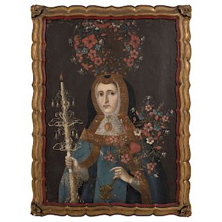CROWNED NUN. MEXICO, FIRST HALF OF THE 20TH CENTURY. Oil on canvas. 