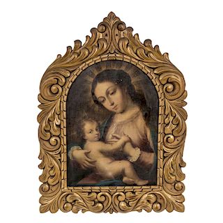 VIRGIN AND CHILD. MEXICO, 19TH CENTURY. Oil on canvas. 