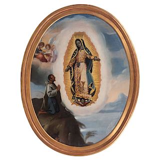 THE APPEARANCE OF OUR LADY OF GUADALUPE TO SAINT JUAN DIEGO. MEXICO, FIRST HALF OF THE 19TH CENTURY. Oil on canvas. 