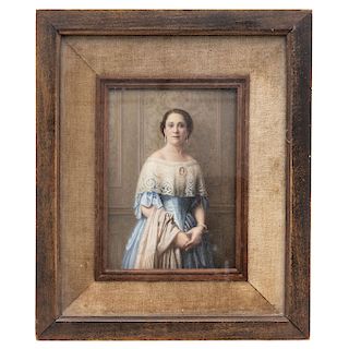 PORTRAIT OF A LADY WITH CAMEO. FIRST HALF OF THE 20TH CENTURY. Oil on gutta-percha. Signed with monogram and dated in 1917. 