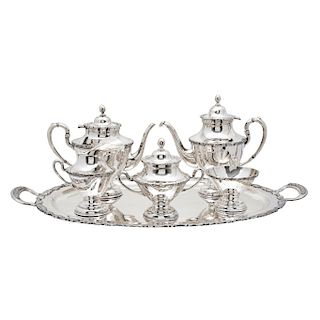 TEA AND COFFEE SET. MEXICO, 20TH CENTURY. Sterling 0.925 Silver. Smooth design with pressed edges. 