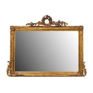 MIRROR. BEGINNING OF THE 20TH CENTURY. French style. Golden wood. Rectangular design with beveled moon. 
