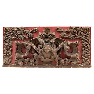 RELIEF. MEXICO, 18TH CENTURY. Carved wood, decorated with motifs shaped infant, seashell, rockeries. 