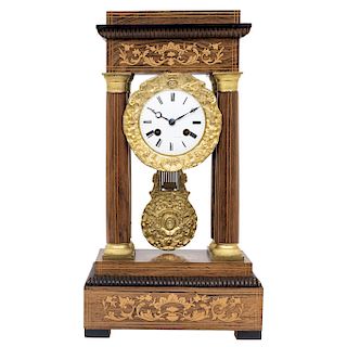 GANTRY CLOCK. FRANCE, BEGINNING OF THE 20TH CENTURY. Empire Style. Wood and golden bronze. 
