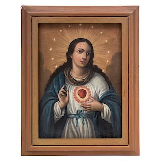 THE SACRED HEART OF MARY. MEXICO, BEGINNING OF THE 20TH CENTURY. Oil on canvas. 