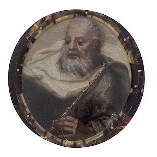 MEDALLION WITH IMAGE OF GOOD FATHER. MEXICO, 18TH CENTURY. Oil on metal plate. With type tortoiseshell frame. 