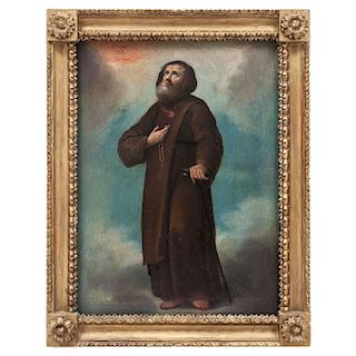 SAINT FRANCIS OF PAOLA. MEXICO, 19TH CENTURY. Oil on canvas. Relined.