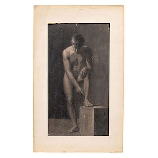 ADRIÁN DE UNZUETA (MEXICO, SECOND HALF OF 19TH CENTURY) A PAIR OF MALE NUDES. Charcoal and graphite on paper. Signed. Quantity: 2