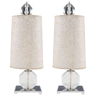Mid-Century Modern Faceted Glass Table Lamps, Pair