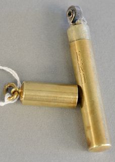 Cartier 14K gold lighter having cylindrical case with a bail monogrammed ERH