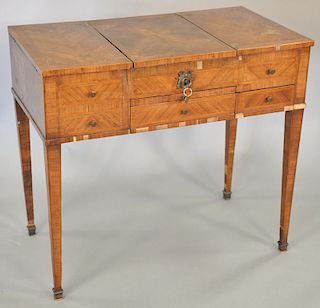 Louis XVI tulipwood poudreuse on square tapering legs, ht. 27 3/4 in., top: 17 1/4" x 31 1/4".