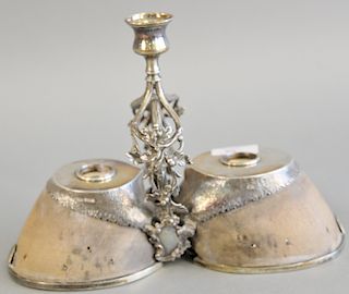 Continental silver and double horse hoof desk set with Continental silver candlestick and two holders no crystals set on hoofs with ...