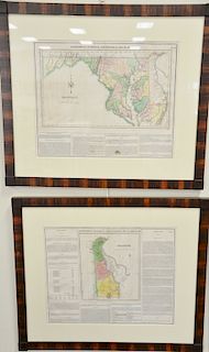 Set of three colored copper engraved geographical, historical and statistical maps of Virginia, Maryland, and Delaware. sight size: ...