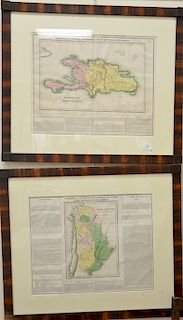 Set of four colored engraved maps, geographical, statistical and historical map of the Windward Islands, Leeward Islands, United pro...