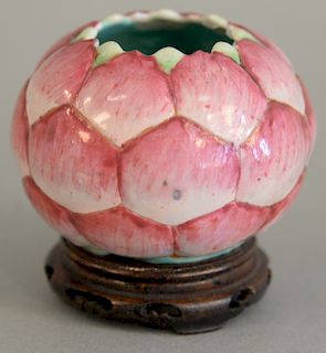 A Chinese export lotus bud waterpot, naturalistically molded and painted, the interior turquoise. dia. 3 3/8 in., ht. 2 1/ 4 in.