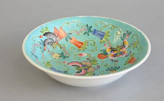 Chinese porcelain butterfly bowl having enameled painted butterflies and flowers. ht. 2 in., dia. 7 1/2 in.