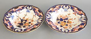 Set of twelve Derby Imari soup plates having Kings pattern, early 19th century, iron red crown, crossed batons and D mark. dia. 10 in.