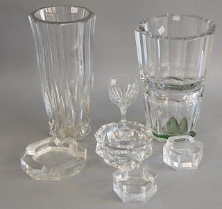 Seven piece lot of assorted baccarat. tallest vase: 13 in.