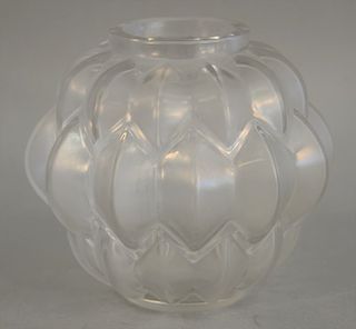 Lalique frosted globular vase, signed lalique, France. ht. 6 1/2 in.