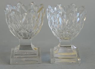 Pair of Irish crystal 18th century cut glass stemmed salts.