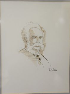 Hugh Casson (1910 - 1999), pencil, ink on washed paper, Portrait of Henry J. Heinz, signed lower right "Hugh Casson", sight size: 9 ...