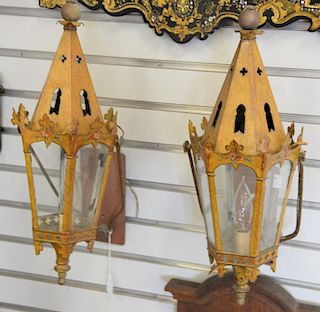 Pair of painted tole lanterns. ht. 18 in.