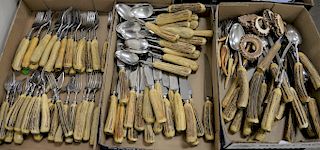 Large antler handle flatware set to include forks, spoons and knives along with serving and carving set. total pieces: 133